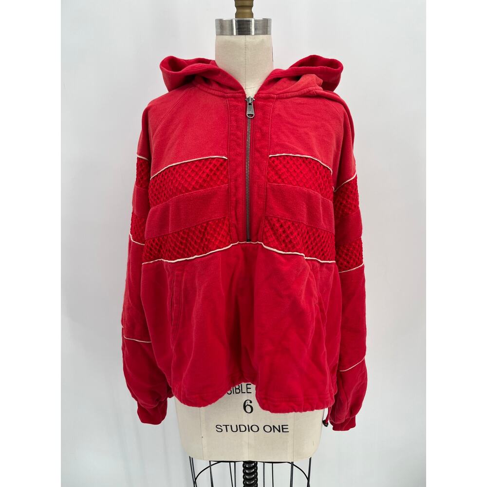 Free People Movement Win Win Hoodie Sz L Red 1/2 Zip Pullover Blouson